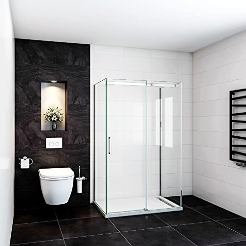 Aica Sanitär U-Kabine U FORM Duschkabine 100x80x80cm Duschabtrennung Duschtür Schiebetür 6mm Glas H195cm