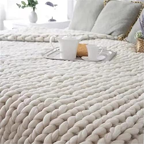 RAILONCH Gestrickte Grobstrick Decke Grob Strickdecke Handgefertigt Überwurf Decke Zuhause Sofa Wohnkultur Schlafsofa Bettdecke Geschenk (Reisweiß,100x150cm)
