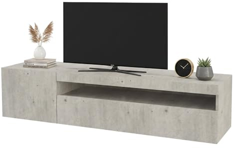 Dmora - Meuble TV Roberto, Buffet bas de salon avec 2 portes, Base pour meuble TV, 100% Made in Italy, 150x40h37 cm, Ciment