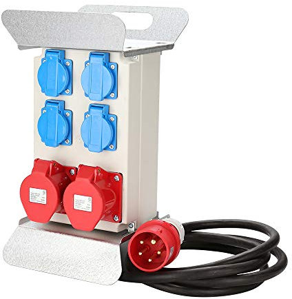Randaco Répartiteur de courant de chantier CEE 2 x 16 A 400 V + 4 x 230 V 5 broches IP44 Schuko Distributeur de courant mural avec couvercles de sécurité pour chantier