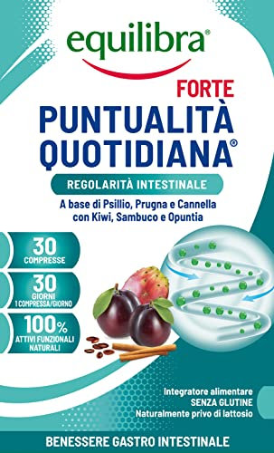 Equilibra Integratori Alimentari, Puntualità Quotidiana Forte, Integratore con 10 Estratti Vegetali, Favorisce l'Eliminazione dei Gas e la Regolarità del Transito Intestinale, 30 compresse