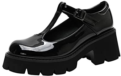 Women Chunky Platform Mary Jane Shoes Retro Buckle Strap Round Toe Flats Shallow Mouth Japanese Sweet Lolita Princess Shoes