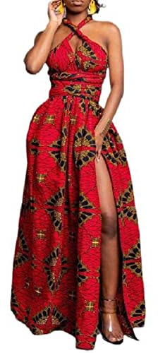 HongYunXn Abito Africano Multiusura da Donna Abito Lungo Etnico Vintage con Spacco Abito Boho Colore2 M