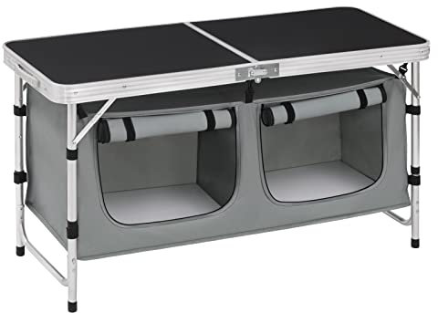 WOLTU faltbar Campingschrank Alu Campingtisch Höhenverstellbar mit Stauraum, Outdoor Campingmöbel Klapptisch Gartentisch für Picknick Strand im Freien, Schwarz+Grau