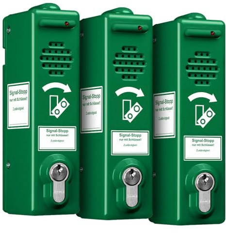 TMS PRO SHOP BIGPACK 3 x Türwächter ABUS Zylinderschloss gleichschließend, 80 dB/105 dB, grün aus Aluminium, Art.-Nr. 609605 | Türwächter Notausgang | Fluchttürwächter | Türwächter Alarm