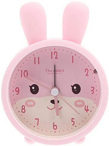 HOMSFOU Hasenwecker Cartoon-Tieruhr Runde Silikon-Schreibtischuhr Jahr Für Hasen Stummschaltuhr Nachtlicht Schlafuhr Für Zuhause Schlafzimmerdekoration Rosa