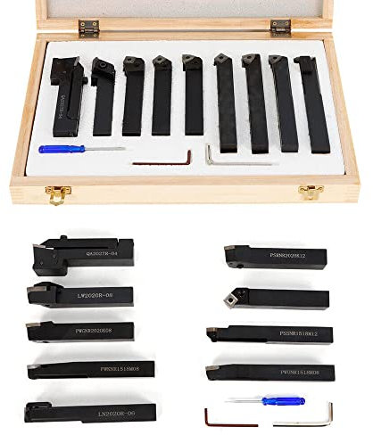 Neun Stk Drehmeißel Set mit Wendeplatten 20 mm Drehstahl Klemmhalter Bohrstange Hartmetall mit Box