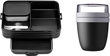 Mepal 2-tlg. Lunch to go Set – Lunchbox Take A break Large mit Lunchpot – praktischer Müslibecher – Brotdose mit Fächern, geeignet für bis zu 8 Butterbrote - Old Nordic black