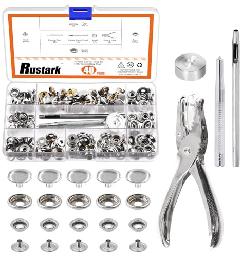 Rustark 40 Sets 160 Stück Edelstahl Segelknöpfe Marine Druckknopf mit Zange mit 4 Stück Werkzeug, 15 mm Druckknöpfe Heavy Duty Druckknopfkappen mit Zange für Canvas Bootabdeckung