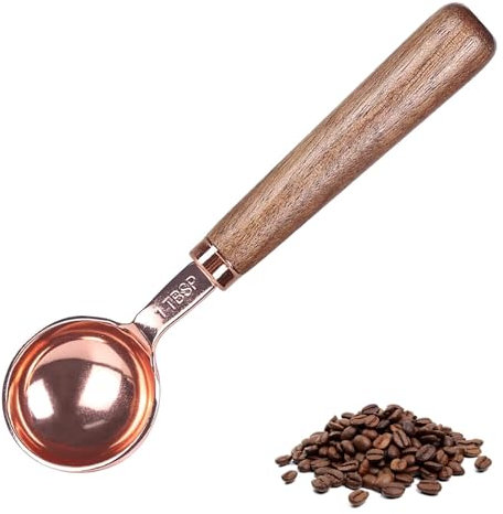 AIYONG Messlöffel, 15ml Retro Kaffeelöffel mit Schwarzem Walnuss-Griff, Kaffeelöffel aus Edelstahl 17cm für Kaffeebohnen, Tee, Eisportionierer, Gemahlenen Kaffee und Losen Tee(Gold)