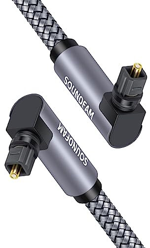 SOUNDFAM Dual 90 Grad Optisches Audiokabel Doppeltes Rechtwinkliges Optisches Kabel 360° frei Drehbarer Stecker Digitales Optisches Audiokabel für Heimkino, Soundbar, TV-Grau 5M