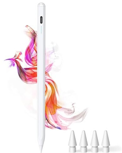 Stylus Pen for iPad 9th&10th - Type-c Charging Pencil for ipad Palm Rejection Active Pen Compatible with (2018-2025) Apple iPad 6/7/8/9/10/11(A16), Air 3/4/5/M2/M3, Mini 5/6, Pro 11/12.9/M4 (White)