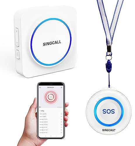 SINGCALL Tuya Wifi Smart SOS Emergency Button System, Personal Alarm System for Elderly/Patient/Seniors/Kids, 1 Panic Button Connected to Phone and 1 receiver