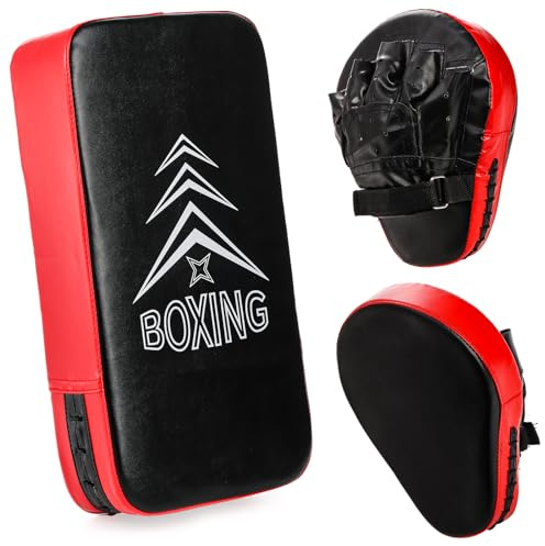 ZOOFOX 2-in-1 Punching Mitts and Kick Pack Set, Curved Focus Mitts and Taekwondo Kick Pad, Adjustable Strike Shield Arm Pad for Muay Thai and MMA