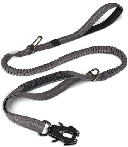 Joytale Tactical Bungee Dog Lead, Shock Absorbing Anti Pull, Gray