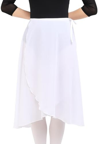 Bezioner Wickelrock Damen Lang Tanzrock Damen Ballettrock aus Chiffon Mit Verstellbares Taillenband für Erwachsene Frauen Weiß