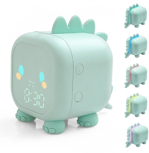 yotutun Kinder Lichtwecker, Dinosaurier Kinderwecker Digitaluhr mit Nachtlicht/Timer Snooze -Funktion/2 Alarms/6 Klingeltöne/einstellbare (Grün)