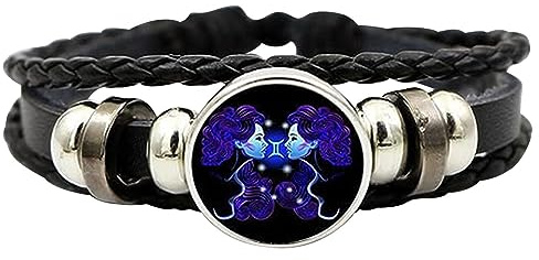 Bracelet D'esp-rit De Signes du Zodiaque Bracelet D'esp-rit Astrologique 12 Constellation Bracelets en Cuir PU Unisexe, Bijoux du Zodiaque Cadeaux pour Femmes Hommes