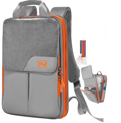 ZINZ Slim & Expandable Laptop Backpack 15.6 16 17 inch Travel Business Backpack Rainproof Daypack for Men and Women，Gray orange