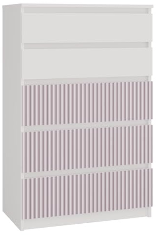 CDF Kommode Malwa M5 | Farbe: Weiß/Rosa | Schrank für Dokumente, Kleinigkeiten | Ideal für Wohnzimmer, Schlafzimmer, Kinderzimmer, Jugendzimmer | 5 geräumige Schubladen