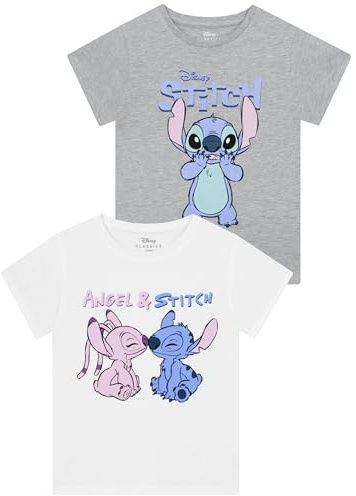 Disney Stitch Tee Shirt Fille | T-Shirts à Manches Courtes pour Filles 2 Paquet | Vetement Stitch Filles