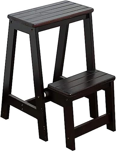 Indoor Climbing Stool, Household Goods 2 Steps Folding Step Ladder Wooden Ladder, Home Interior Stair Step Stool, Wooden Kitchen Step Chair Maximum Load 150Kg/Black
