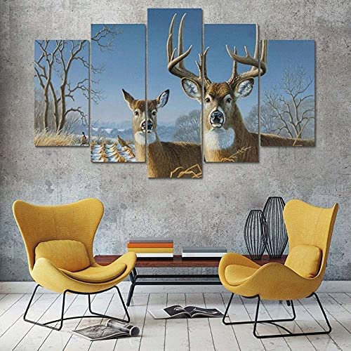 Bild Auf Leinwand - Leinwandbild - Tier Hirsch - Wand Bild - Wanddeko - Leinwanddruck - Bilder - Kunstdruck - Leinwand Bilder - Wandkunst 125 X 60 Cm Für Wohnzimmer Hotel Restaurant Büro Home -4I6L/M3