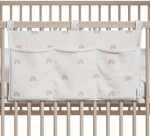 Sämann Organizer für Laufgitter mit 3 Taschen, hängend, aus organischer Bio-Baumwolle, Babybett-Betttasche (Magical Rainbow)