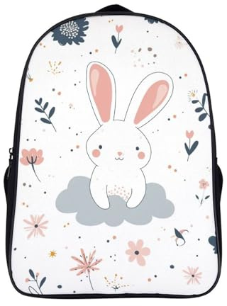 RJAVAGFZL Rabbit Mochila Niña, Mochilas Escolares,Mochila Infantil Ajustar Con Bolsillos Laterales Y CorreaGran Capacidad Impermeable Mochila,Regalos Para Niñas Niños Y 40x28x16cm