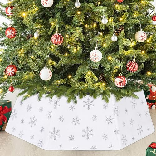 BrillShine Weihnachtsbaum Kragen Ø80cm Weihnachtsbaum Decke Christbaumdecke Zusammenklappbar Weihnachtsbaum Korb Christmas Tree Skirt für Partys Weihnachtsbaumschmuck Silber