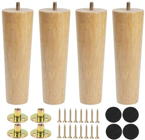 Luabue 4 Stück Möbelbeine Holz 18CM Möbel Holzfüße Beine | mit Montageplatten Schrauben Möbelfüße Holz Rund für Sofa Bett Schrank Couch Stuhl