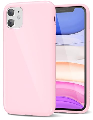LoeoeL for iPhone 11 Phone Case Liquid Silicone, Cute Girly Thin Ultra Slim Jelly Soft Rubber Gel Protective Glossy Hard Plastic Case, Plain Solid Color Cover for Women Girl, Light Pink