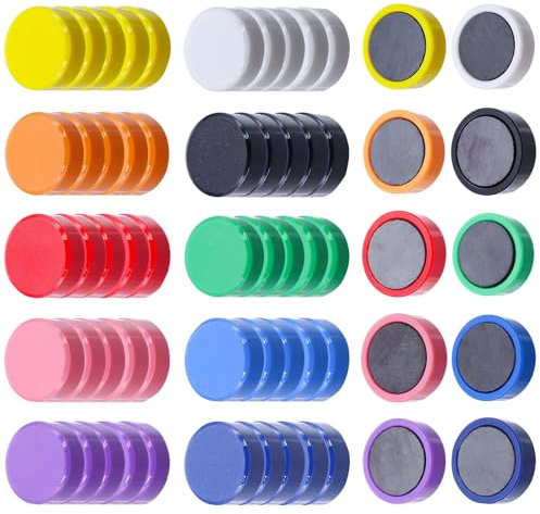 OWLMATE Lot de 60 aimants pour tableau magnétique, tableau blanc, aimants de réfrigérateur, aimants multicolores pour casier, photo, école, mur magnétique, tableau d'affichage (10 couleurs)