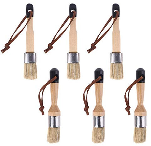 6 Pcs Natural Bristle Brush Round Chalk And Wax Paint Brush Painting And Waxing Tool For Home Decor Wood Projects