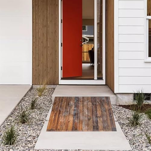 Ramps Threshold Ramp, Heavy Duty Front Door Entry Ramp for Wheelchair Bike Motorcycle, Non-Skid Brown Wood Threshold Ramp/Transition Ramps for Patio Yard Sidewalk(90x25x80cm/35x9.8x31in)