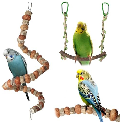 Wellensittich Spielzeug, 2 Stück Vogelspielzeug Papageienspielzeug Rattan-Schaukelständer zum Klettern und Zanthoxylum-Nüsse zum Kauen, Knabbern, hängende Spieße für Sittiche, Nymphensittiche