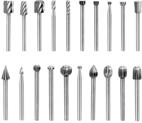QWORK® 20 tlg. Holzschnitzerei Bohrer Set für Rotary Tool - HSS-Drehfräser-Set mit 3 mm Schaft, Perfekte Frässtifte für Präzisions-Holzarbeiten