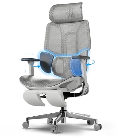 Hbada E3 Air Ergonomischer Bürostuhl mit 3-Zonen dynamischer Lendenwirbelstütze, 4D verstellbare Kopfstütze, 6D-Armlehnen verstellbar, Schreibtischstuhl mit Fußstütze (E3 Air, Gray)