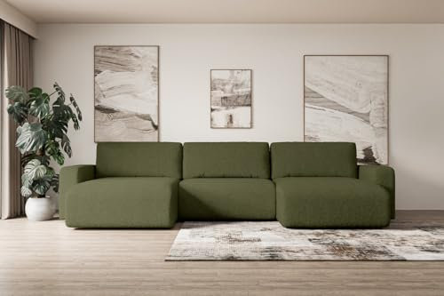 ALTDECOR Ecksofa mit Schlaffunktion und Bettkasten Corner Sofa Eckcouch Couch U-Form universal, Links/rechts angeordnet Schlafcouch Ausziehbar Wohnlandschaft Schlafsofa KLEEA-U - 347x143x83cm Grün