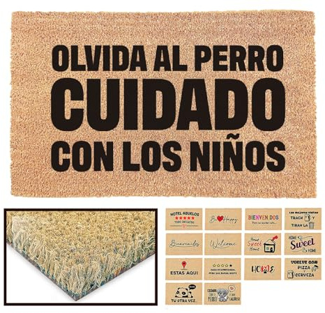 LUCA HOME - Felpudo Entrada casa Original y Divertido de Coco Natural - Felpudo Cuidado con los niños 33x60 - Ideal para Puertas de Exteriores Cubiertas, pasillos y entradas de hogares
