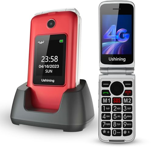 Tosaju Telefono cellulare per anziani 4G senza contratto, semplice da usare con tasti grandi, con stazione di ricarica, tasto di emergenza Dual SIM libero 1200 mAh, lunga durata in standby 2,8 e 1,77