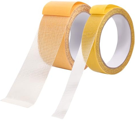 BraMccer Double Sided Tape Heavy Duty, Multifunctional Double Sided Fabric 1inch/2inchx33FT(10m), Mounting Tape for Carpet Mats/Photos Frames/Craft 2 Rolls (Yellow)