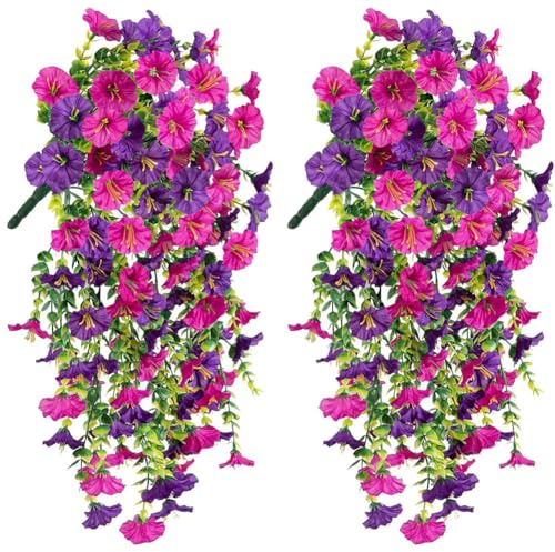 NIEEKRUN 2 Stück Künstliche Hängepflanzen 75cm Kunstblumen Hängend Künstliche Pflanzen Hängend, Künstliche Blumen Hängend Hängende Petunien Hängeblumen Künstlich für Balkondeko Hochzeit Wanddeko