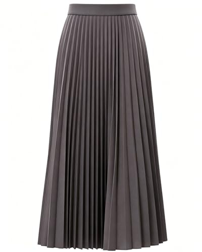 Dirndlparty Rock Damen Grau Midi - Eleganter Langer Boho-Rock mit Hoher Taille - Modischer Faltenrock für Damen - Weicher Plissee-Sommerrock für Freizeit & Abend - Größe 42