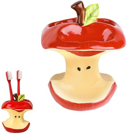 Kreativer Zahnbürstenhalter - Apple Kern Aufsteckbürsten Halter, Keramik Zahnpastaspender, Einfaches Zu Reinigendes Design, Stylisches Badezubehör und Tolle Haushaltsartikel und Geburtstagsgeschenke