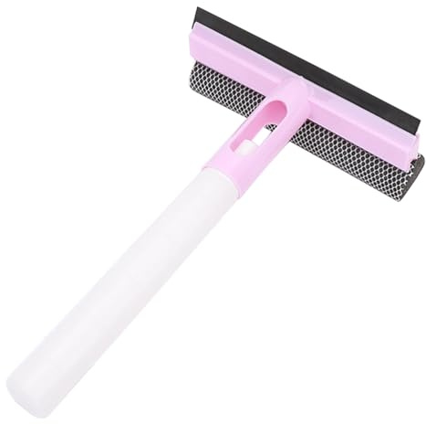 Vaguelly Window Cleaning Squeegee with Sprayer and Double Side Scraper Sponge, Plastic Window Washing Tool Minimizing Hand Fatigue for Bathroom and Soapy Shower Doors, Pink