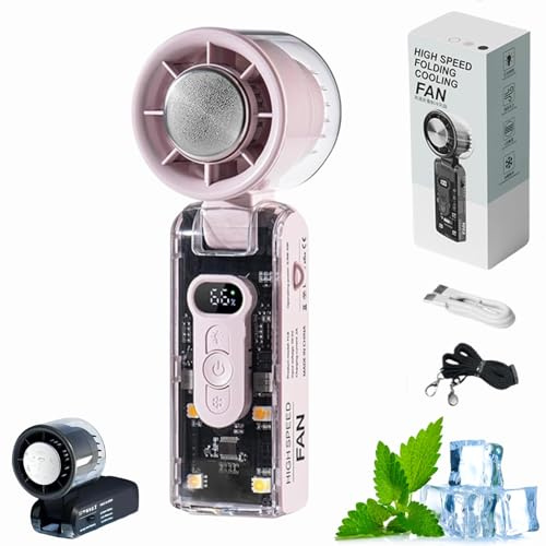 Portable Handheld Turbo Fan with Ice Cooler,Icerush Turbo–Handheld Fan with Instant Cooling Plate & LED Light,Foldable Mini Cooling Fans,USB Rechargeable,100 Levels Adjustable (Purple)