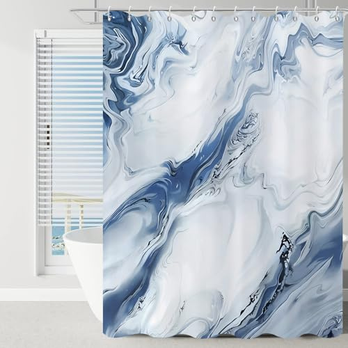 GCIREC Duschvorhang, 180x200cm, Blau Moderne Abstrakte Kunst Aquarell Marmor Farbverlauf Wasserdichter Stoff Maschinenwaschbarer Badezimmervorhang mit Haken