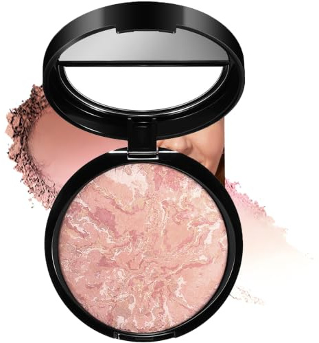 Marbled Pressed Face Powder, Fair Multi-Tone Compact with Mirror, 1 Count | Light pink, peach, pale cream and soft beige blend, subtle luminous finish, for daily make-up and away-from-home touch-ups