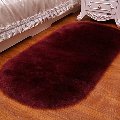 Tappeto morbido in finta pelle di pecora, tappeto a pelo lungo per camera da letto, comodino, copridivano, cuscino per sedia, 70 x 140 cm, colore: rosso vino